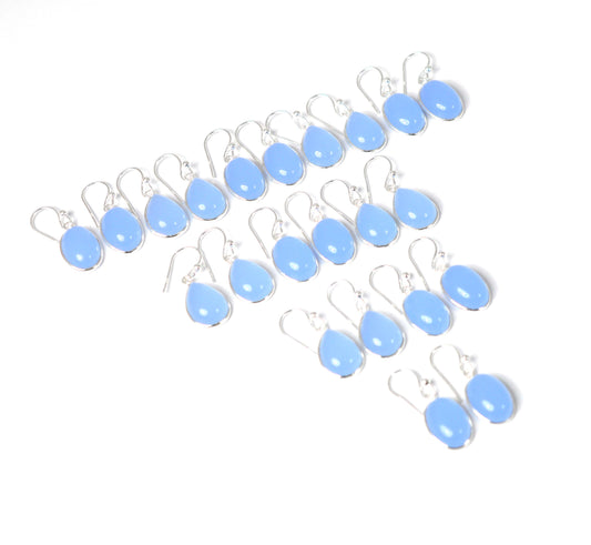 WHOLESALE 11PR 925 SOLID STERLING SILVER BLUE CHALCEDONY HOOK EARRING LOT