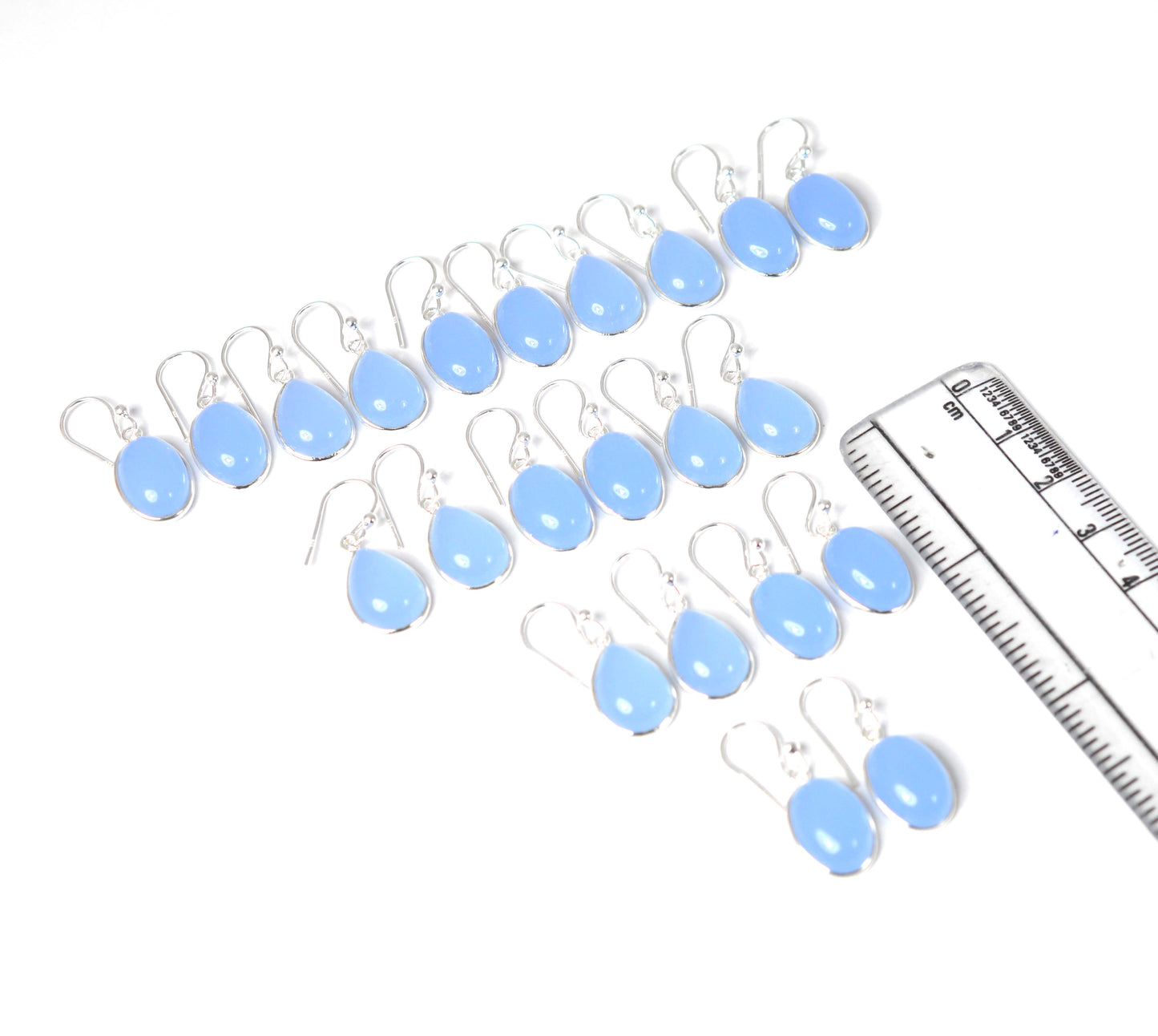 WHOLESALE 11PR 925 SOLID STERLING SILVER BLUE CHALCEDONY HOOK EARRING LOT