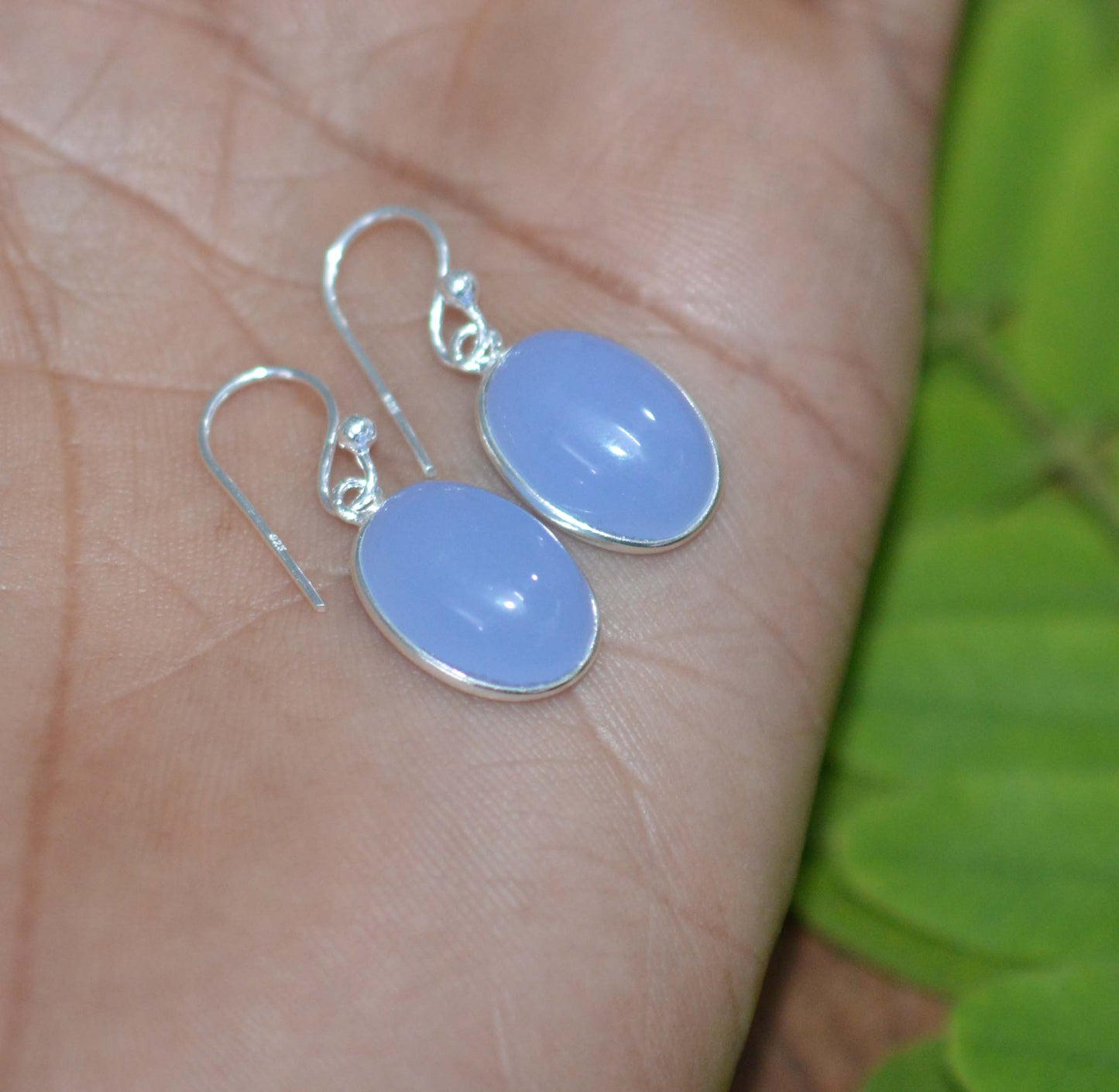 WHOLESALE 11PR 925 SOLID STERLING SILVER BLUE CHALCEDONY HOOK EARRING LOT