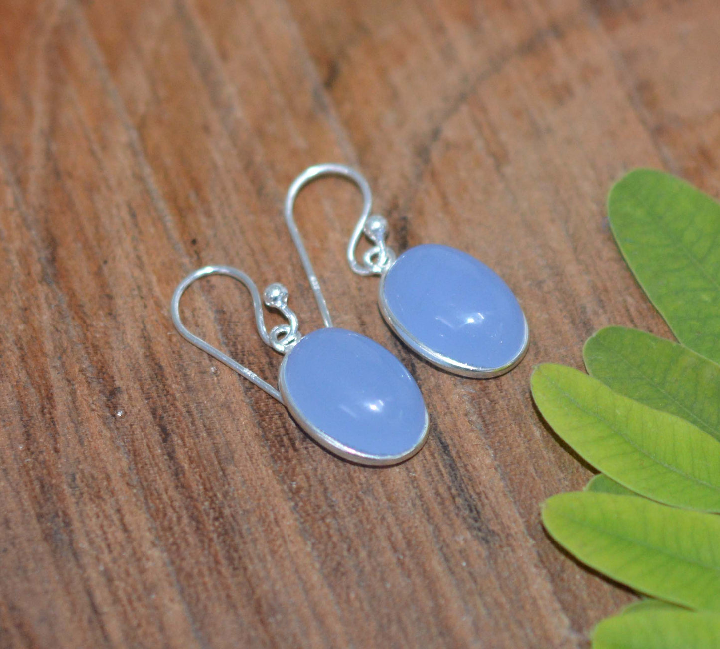 WHOLESALE 11PR 925 SOLID STERLING SILVER BLUE CHALCEDONY HOOK EARRING LOT