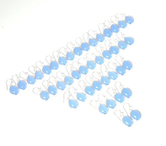 WHOLESALE 21PR 925 SOLID STERLING SILVER BLUE CHALCEDONY HOOK EARRING LOT