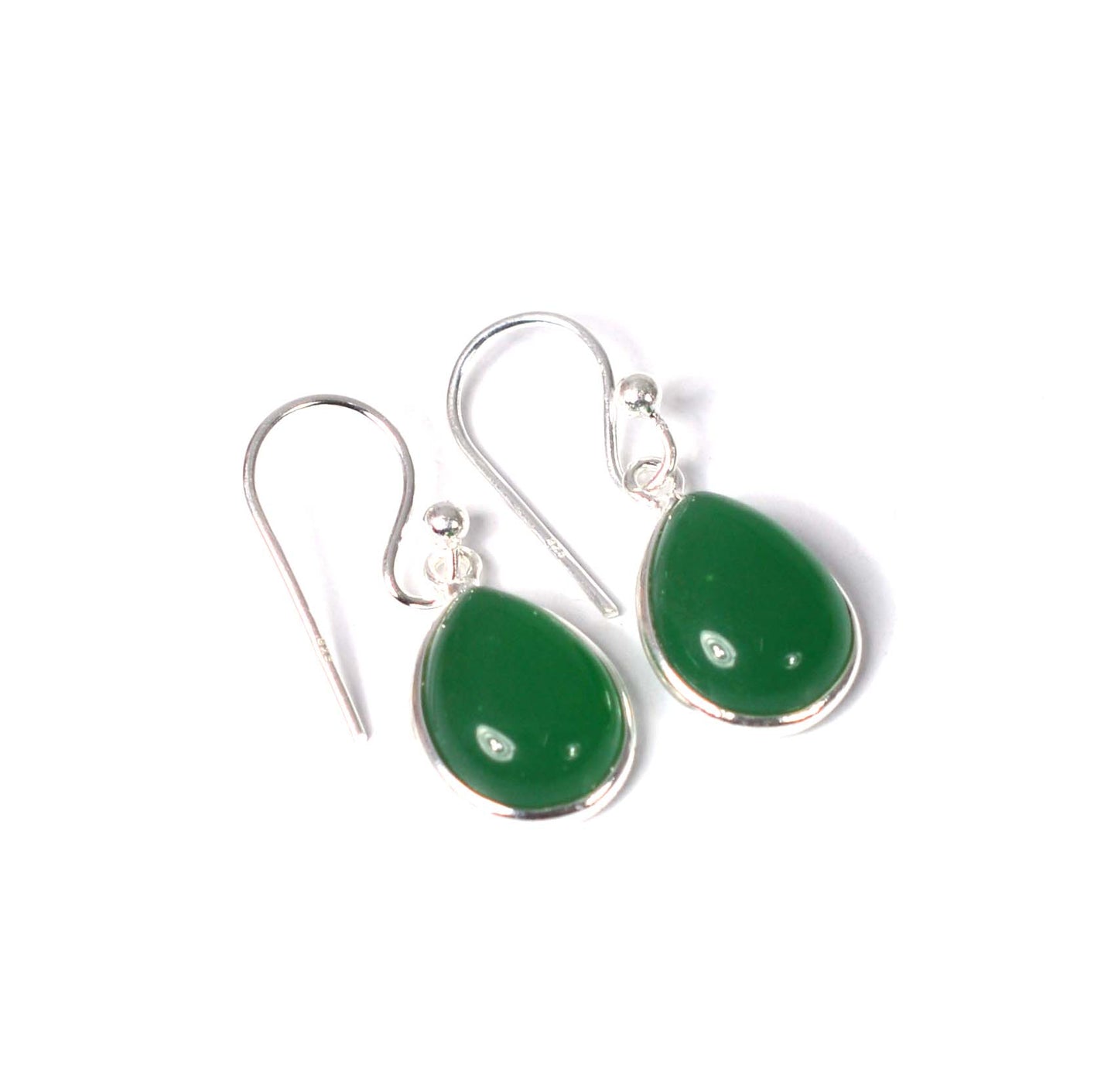 925 SOLID STERLING SILVER GREEN ONYX HOOK EARRING-1 INCH