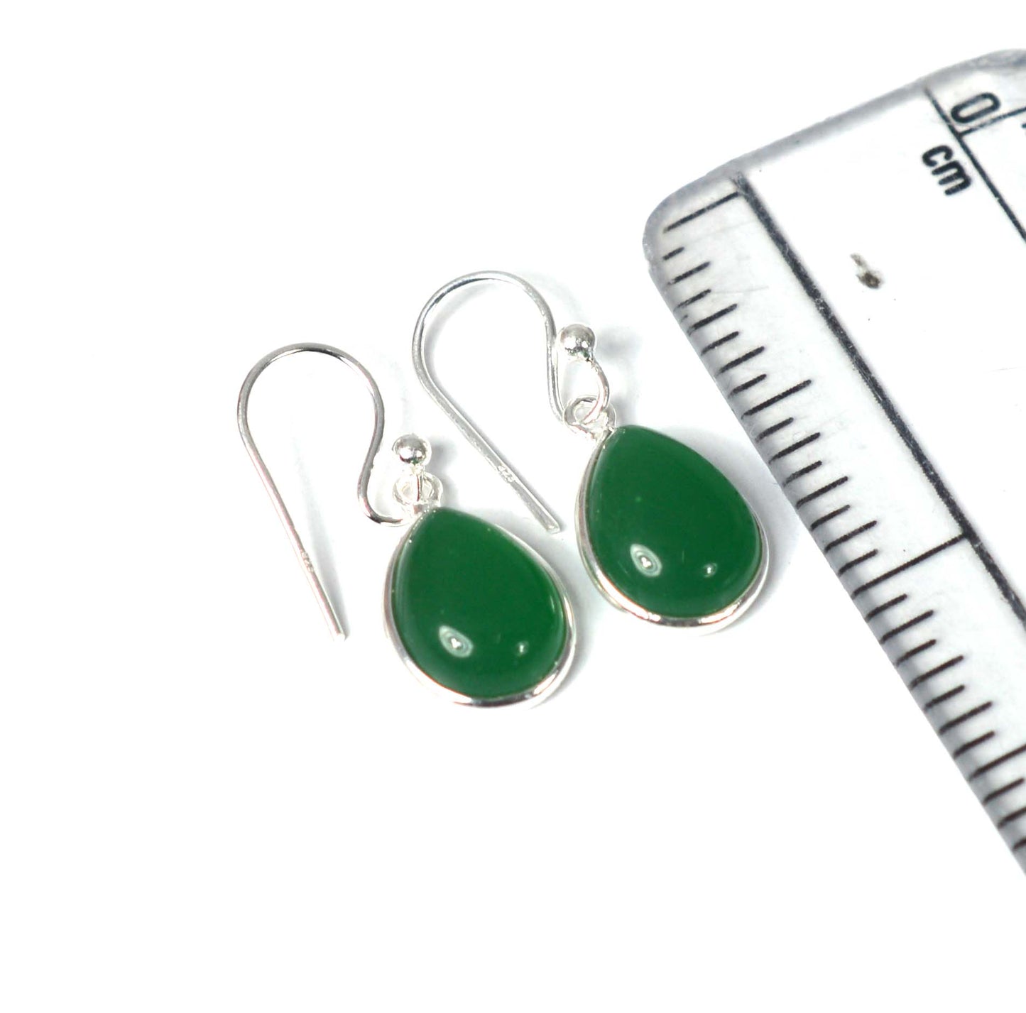 925 SOLID STERLING SILVER GREEN ONYX HOOK EARRING-1 INCH