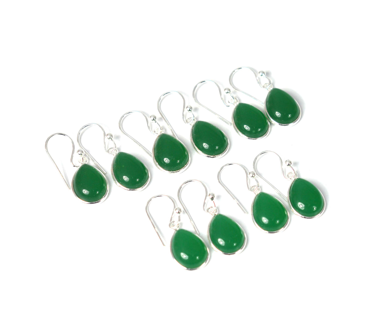 WHOLESALE 5PR 925 SOLID STERLING SILVER GREEN ONYX HOOK EARRING LOT-1 INCH
