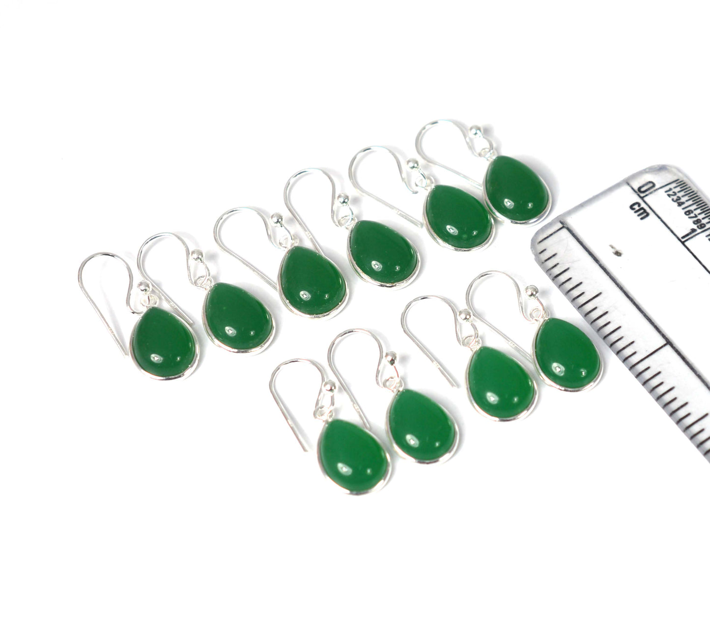 WHOLESALE 5PR 925 SOLID STERLING SILVER GREEN ONYX HOOK EARRING LOT-1 INCH