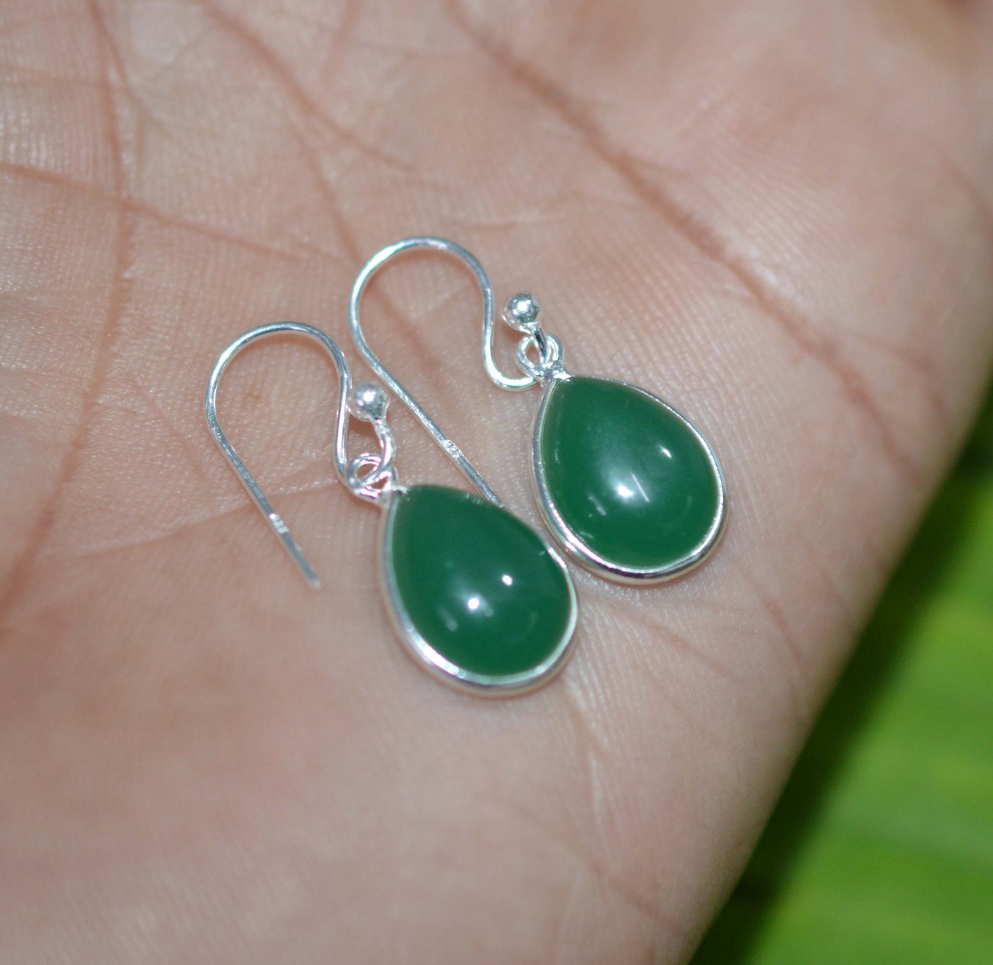 WHOLESALE 5PR 925 SOLID STERLING SILVER GREEN ONYX HOOK EARRING LOT-1 INCH