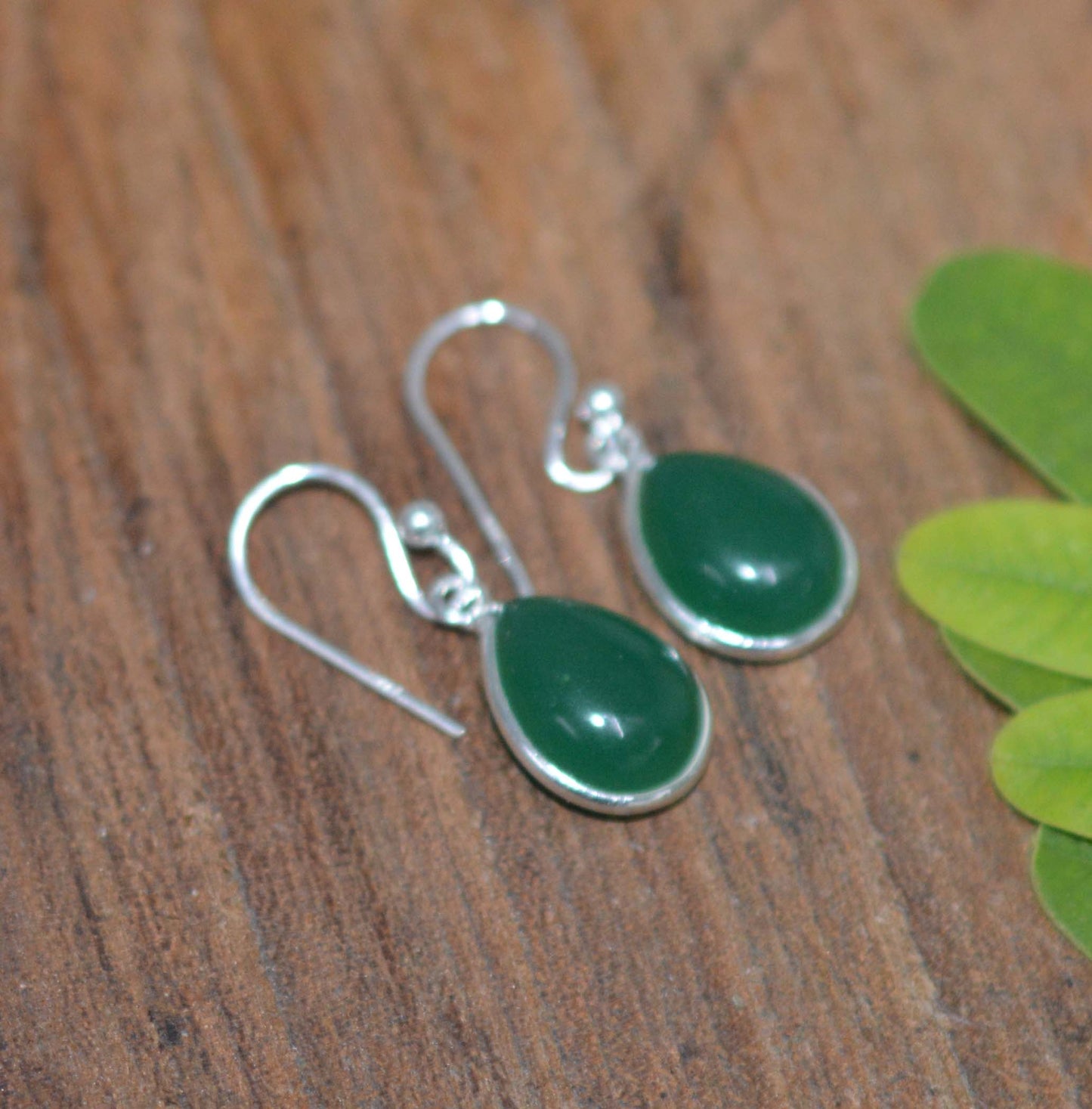 WHOLESALE 5PR 925 SOLID STERLING SILVER GREEN ONYX HOOK EARRING LOT-1 INCH