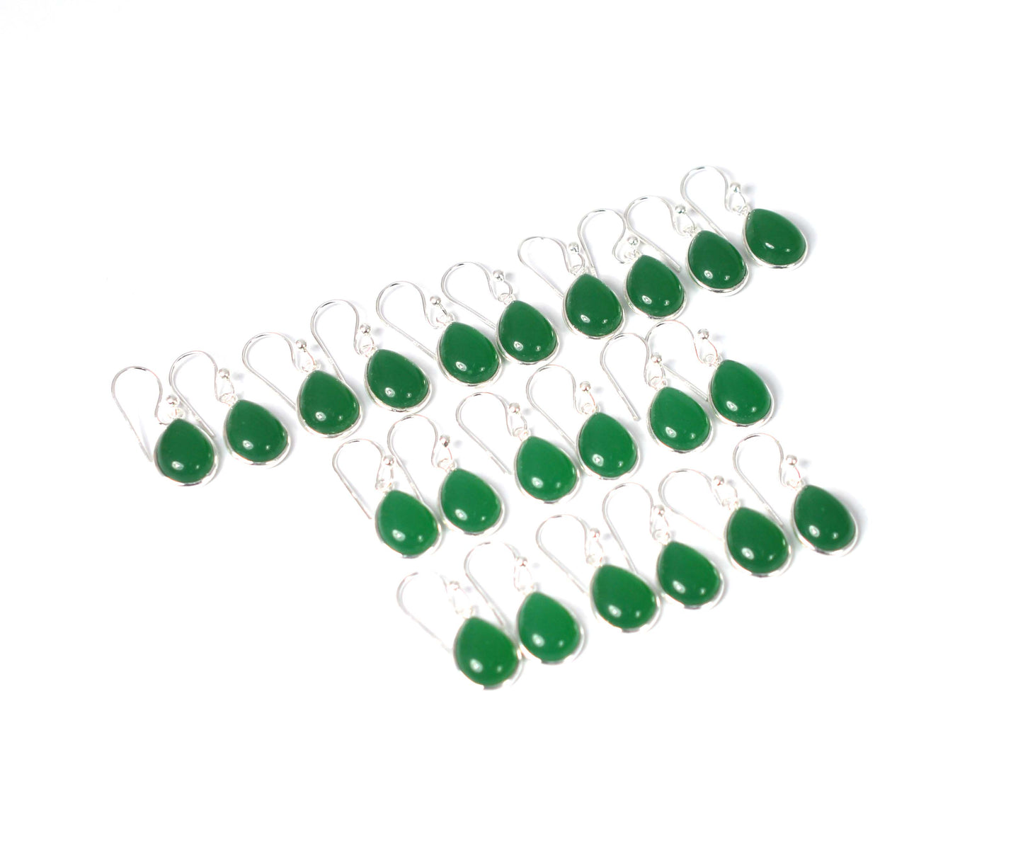 WHOLESALE 11PR 925 SOLID STERLING SILVER GREEN ONYX HOOK EARRING LOT-1 INCH