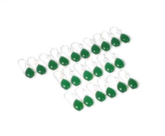 WHOLESALE 11PR 925 SOLID STERLING SILVER GREEN ONYX HOOK EARRING LOT-1 INCH