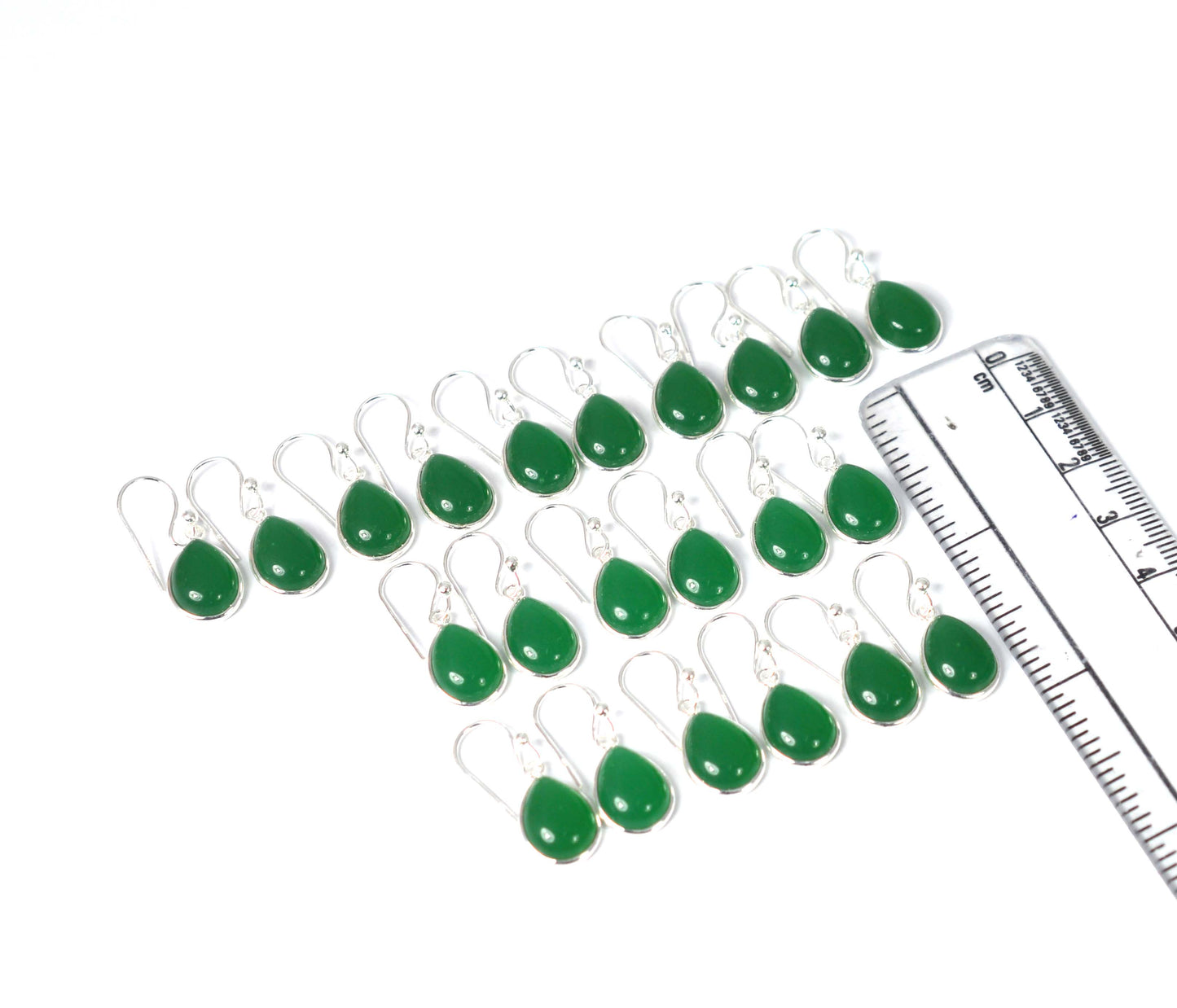 WHOLESALE 11PR 925 SOLID STERLING SILVER GREEN ONYX HOOK EARRING LOT-1 INCH