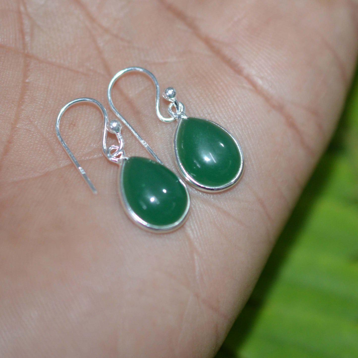 WHOLESALE 11PR 925 SOLID STERLING SILVER GREEN ONYX HOOK EARRING LOT-1 INCH