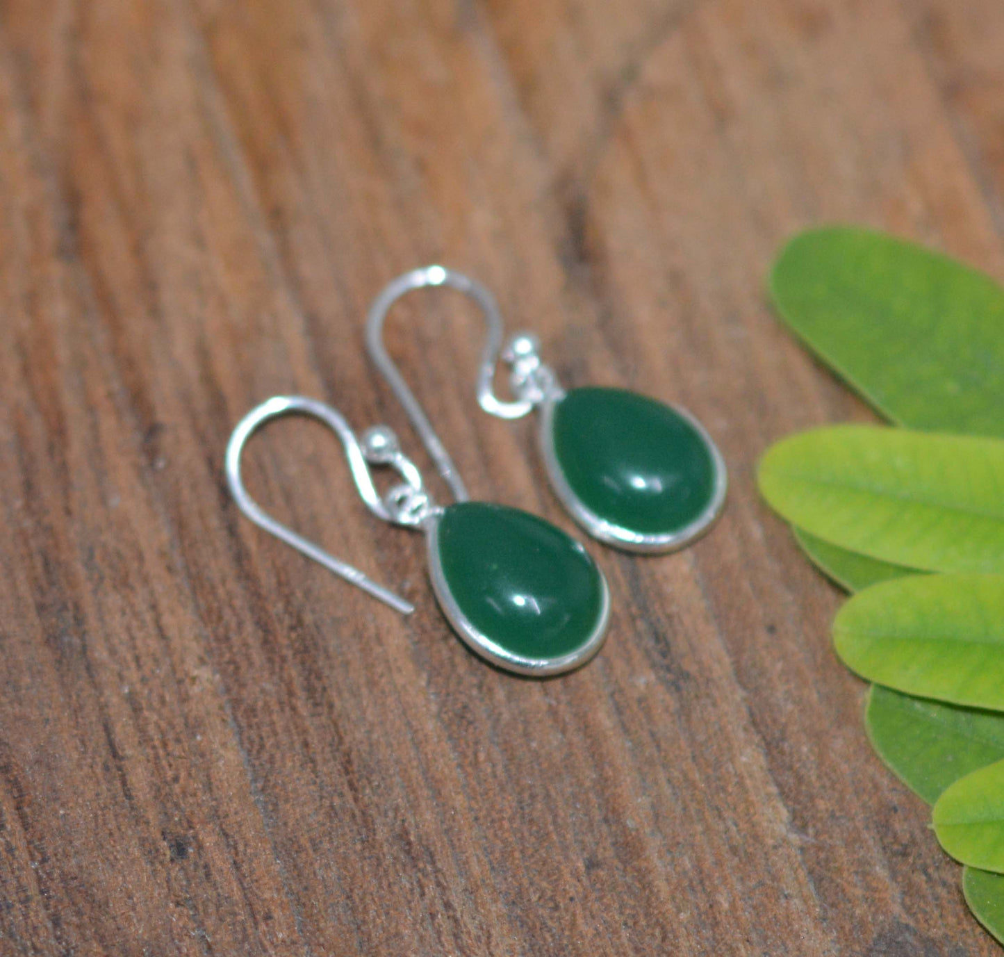 WHOLESALE 11PR 925 SOLID STERLING SILVER GREEN ONYX HOOK EARRING LOT-1 INCH