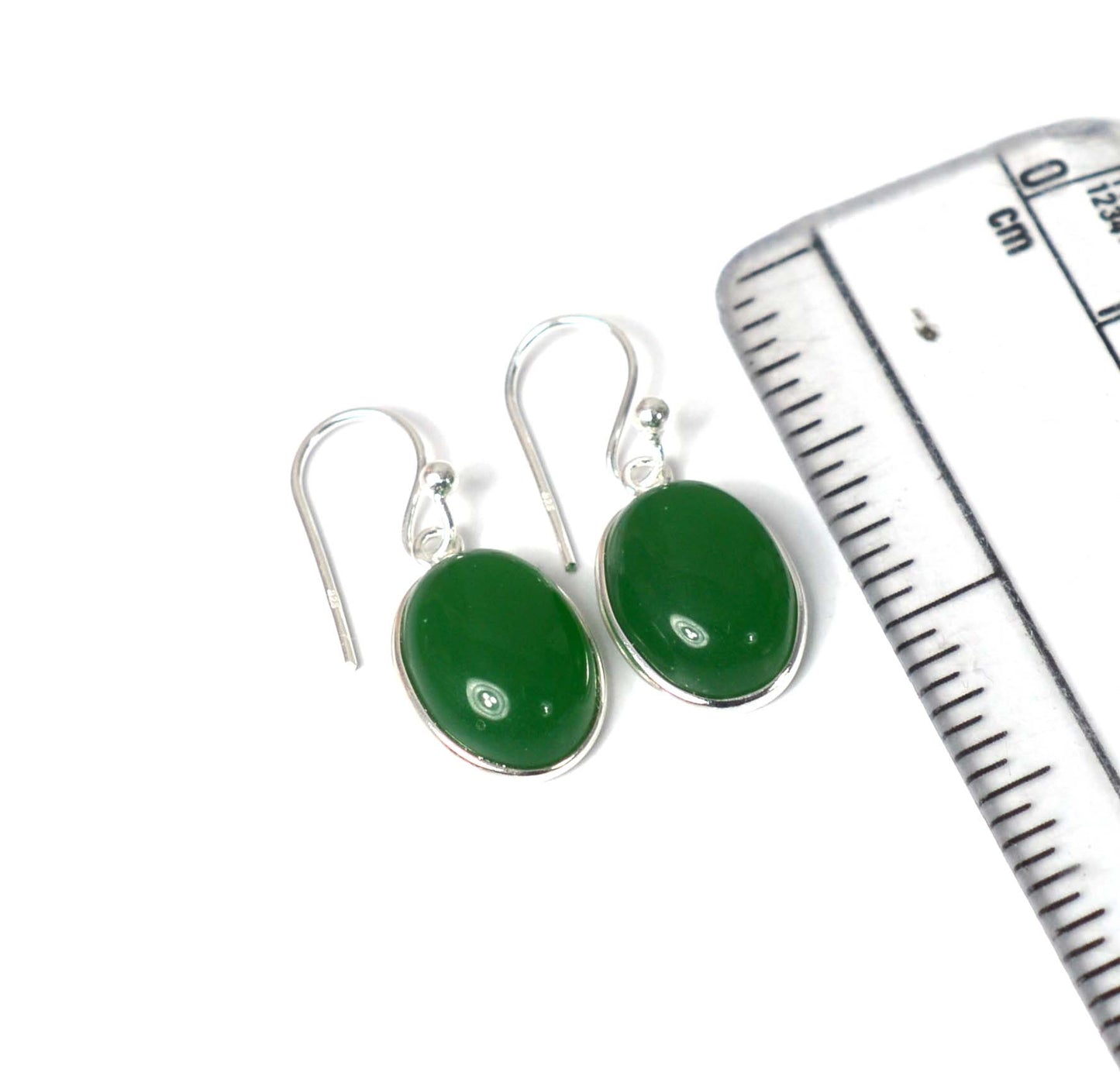 925 SOLID STERLING SILVER GREEN ONYX HOOK EARRING-1 INCH