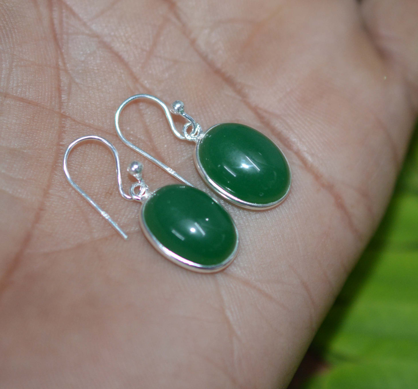 WHOLESALE 5PR 925 SOLID STERLING SILVER GREEN ONYX HOOK EARRING LOT-1 INCH