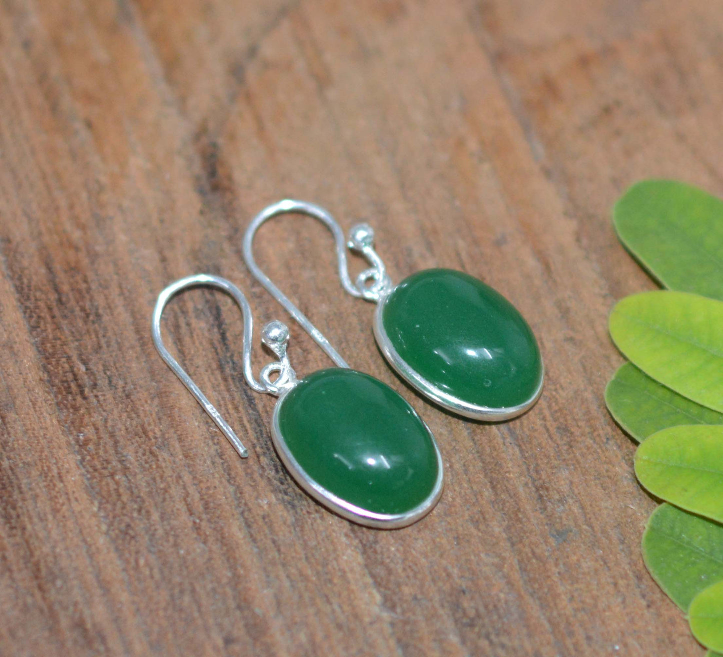 WHOLESALE 5PR 925 SOLID STERLING SILVER GREEN ONYX HOOK EARRING LOT-1 INCH
