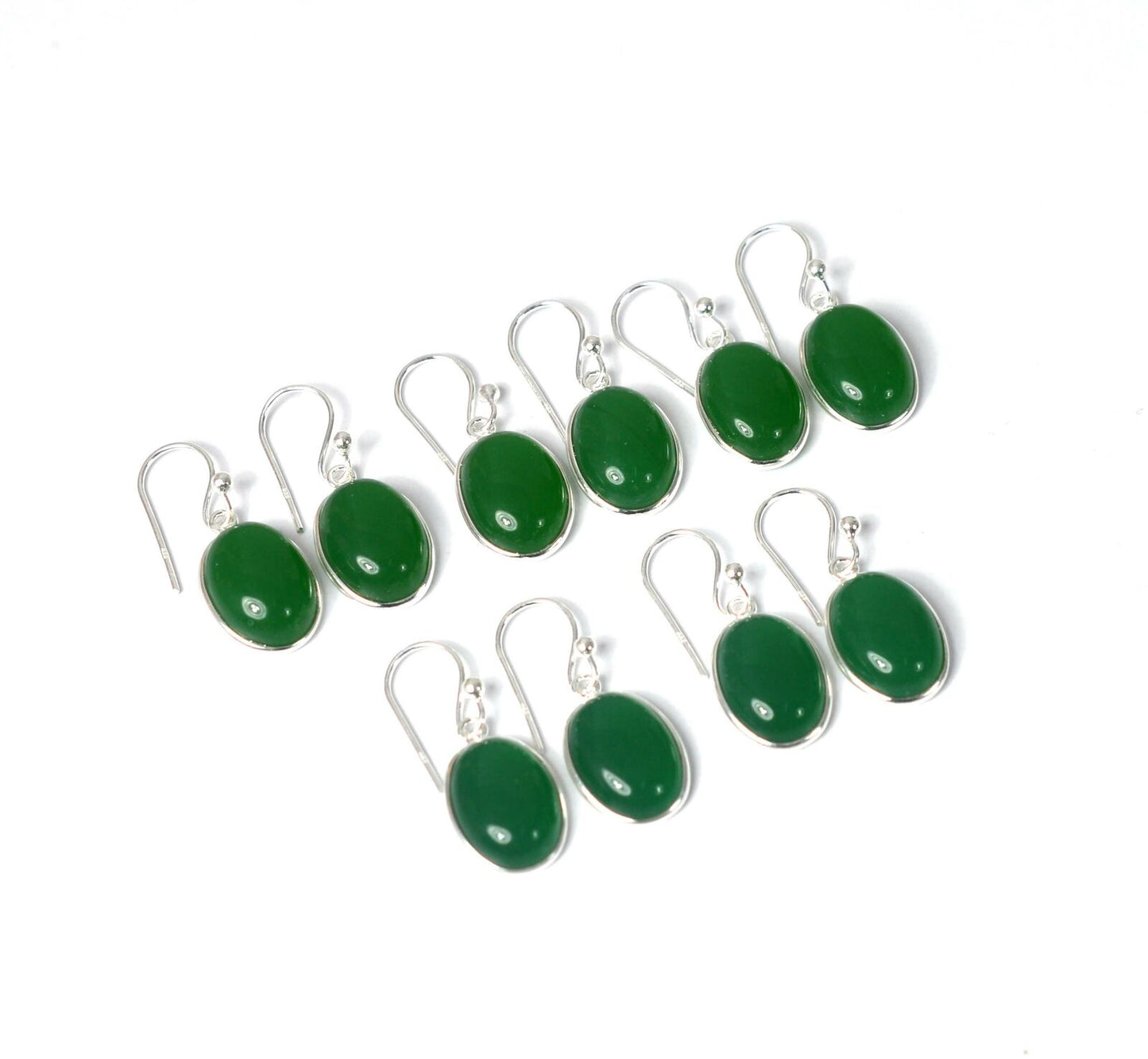 WHOLESALE 5PR 925 SOLID STERLING SILVER GREEN ONYX HOOK EARRING LOT-1 INCH