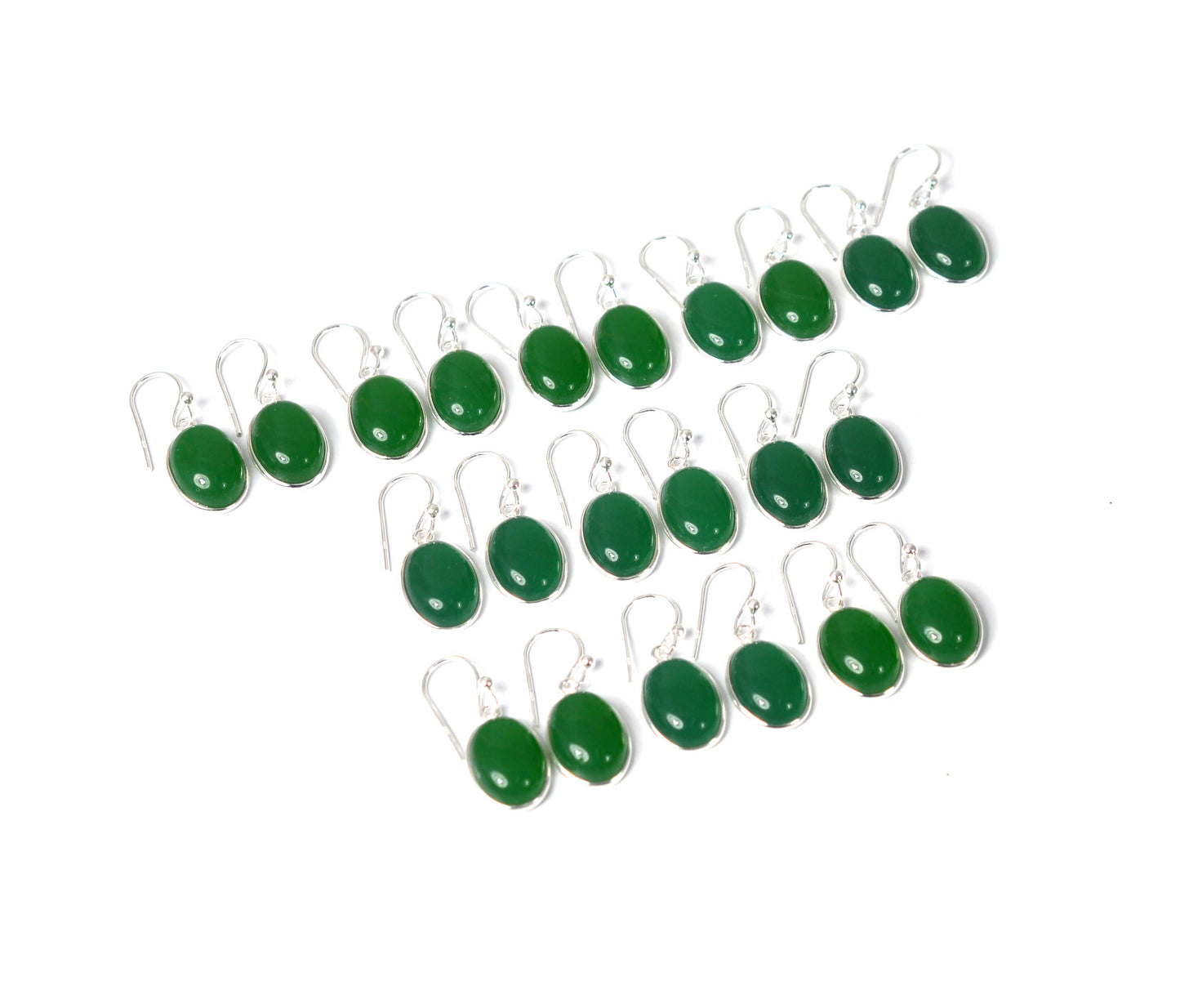 WHOLESALE 11PR 925 SOLID STERLING SILVER GREEN ONYX HOOK EARRING LOT-1 INCH