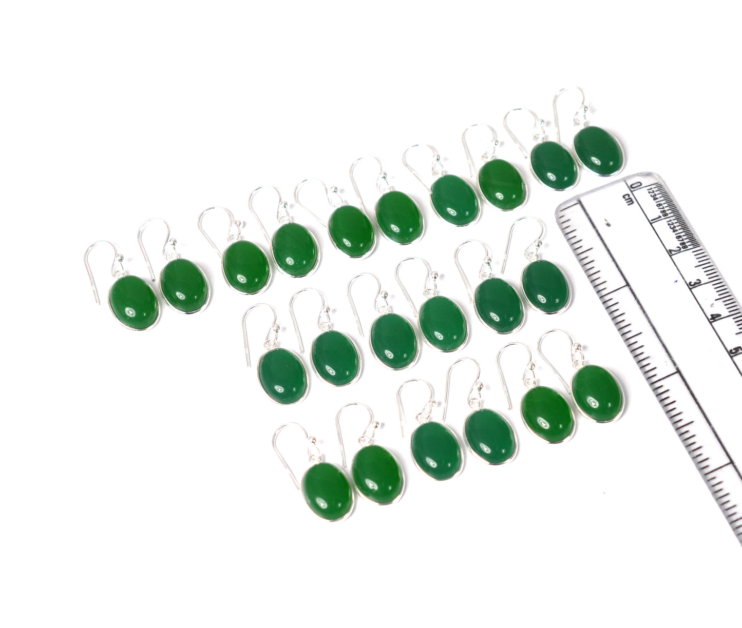 WHOLESALE 11PR 925 SOLID STERLING SILVER GREEN ONYX HOOK EARRING LOT-1 INCH
