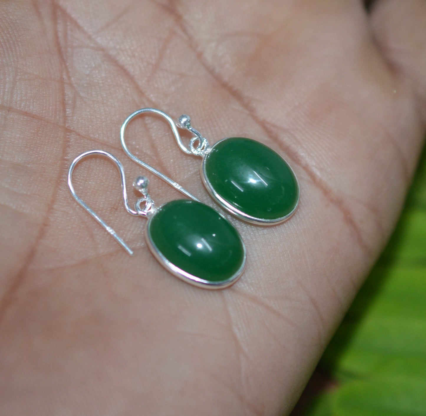 WHOLESALE 11PR 925 SOLID STERLING SILVER GREEN ONYX HOOK EARRING LOT-1 INCH