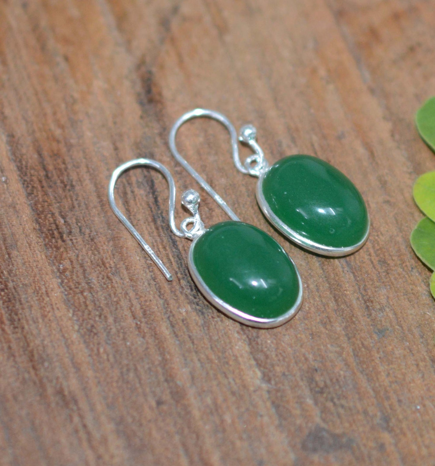 WHOLESALE 11PR 925 SOLID STERLING SILVER GREEN ONYX HOOK EARRING LOT-1 INCH