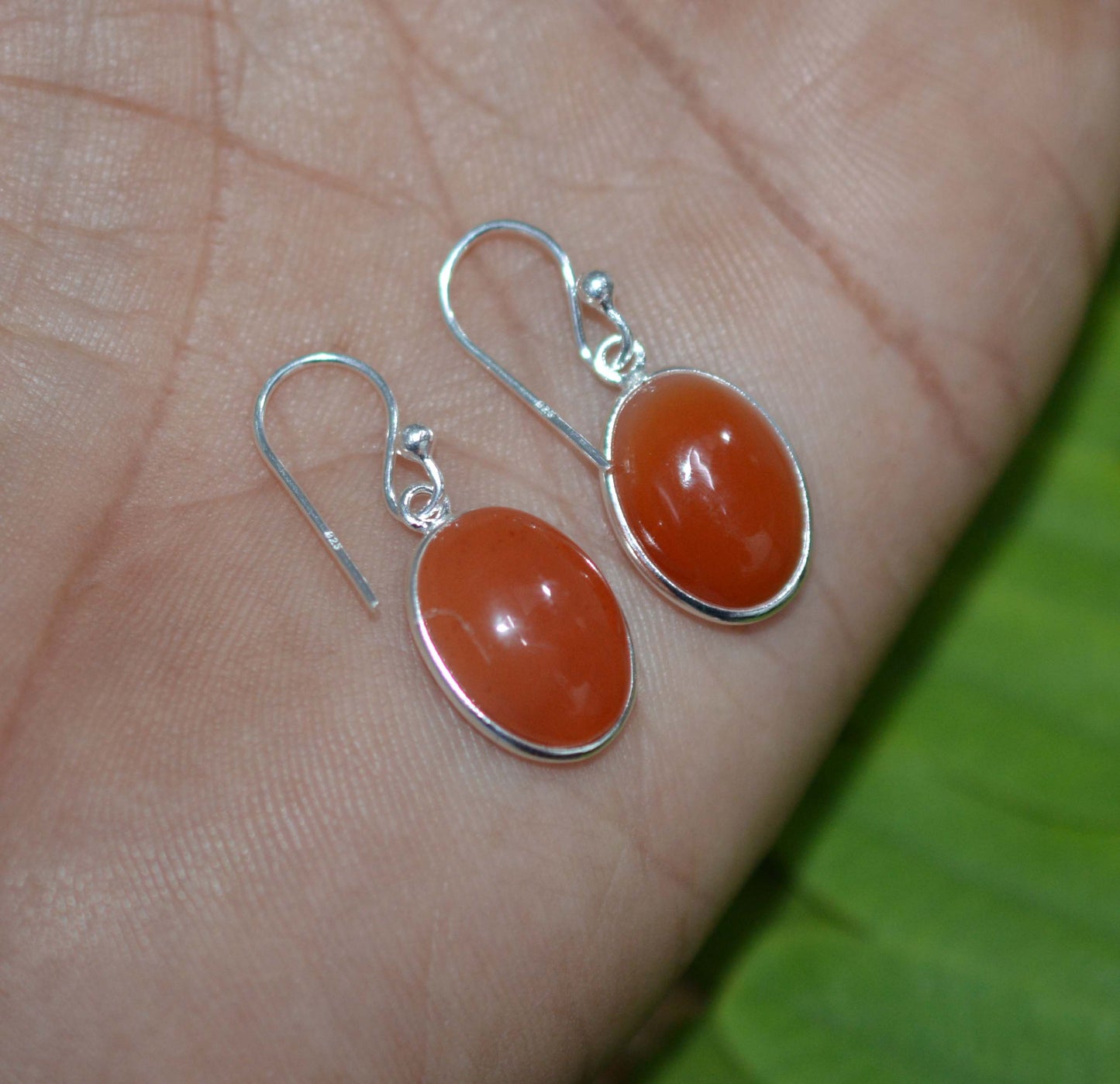 925 SOLID STERLING SILVER RED CARNELIAN HOOK EARRING-1 INCH