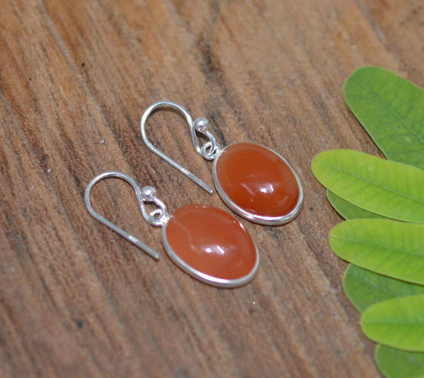 925 SOLID STERLING SILVER RED CARNELIAN HOOK EARRING-1 INCH