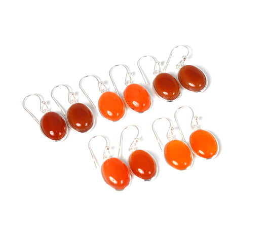 WHOLESALE 5PR 925 SOLID STERLING SILVER RED CARNELIAN HOOK EARRING LOT-1 INCH