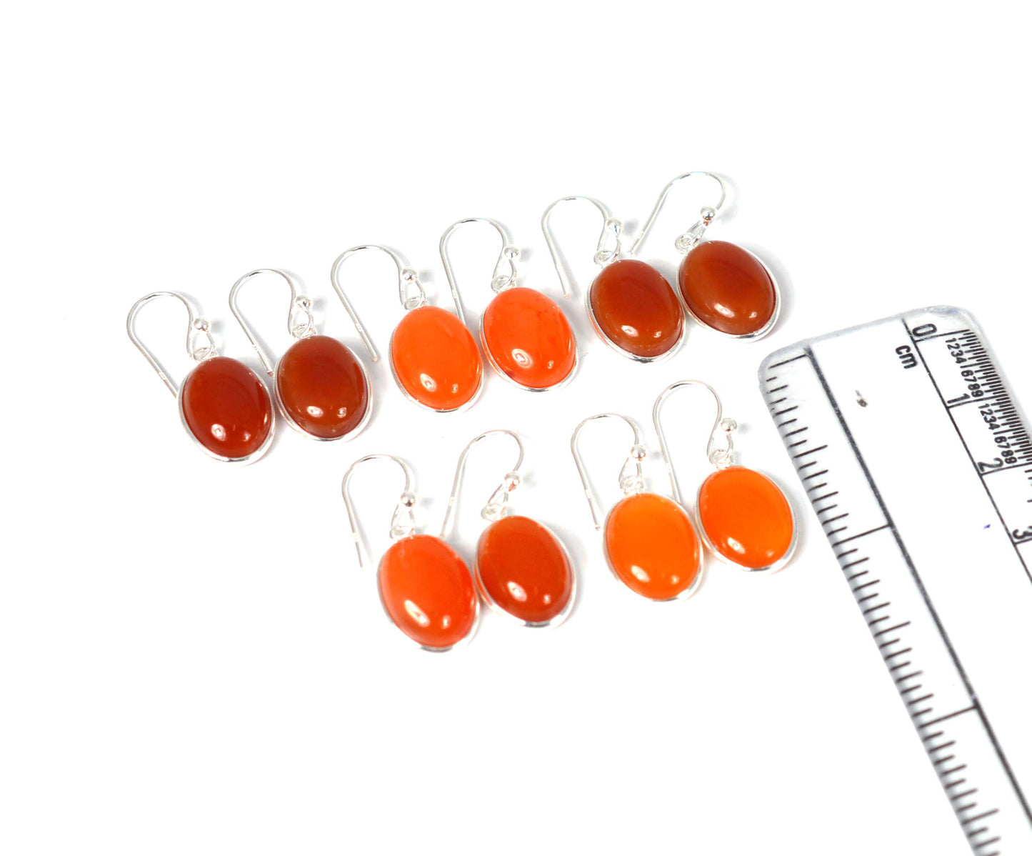 WHOLESALE 5PR 925 SOLID STERLING SILVER RED CARNELIAN HOOK EARRING LOT-1 INCH