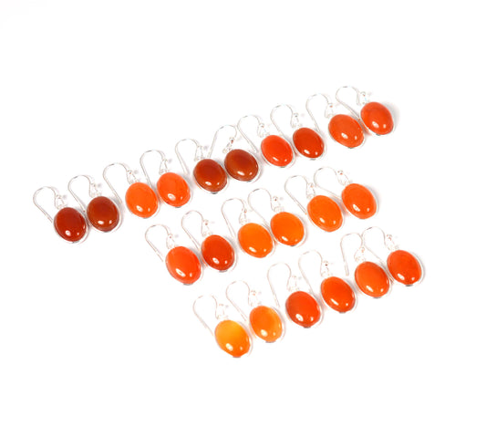 WHOLESALE 11PR 925 SOLIDSTERLING SILVER RED CARNELIAN HOOK EARRING LOT-1 INCH