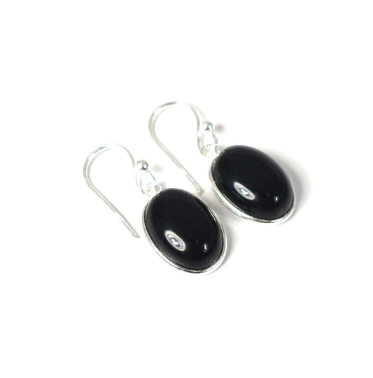 925 SOLID STERLING SILVER BLACK ONYX HOOK EARRING-1 INCH