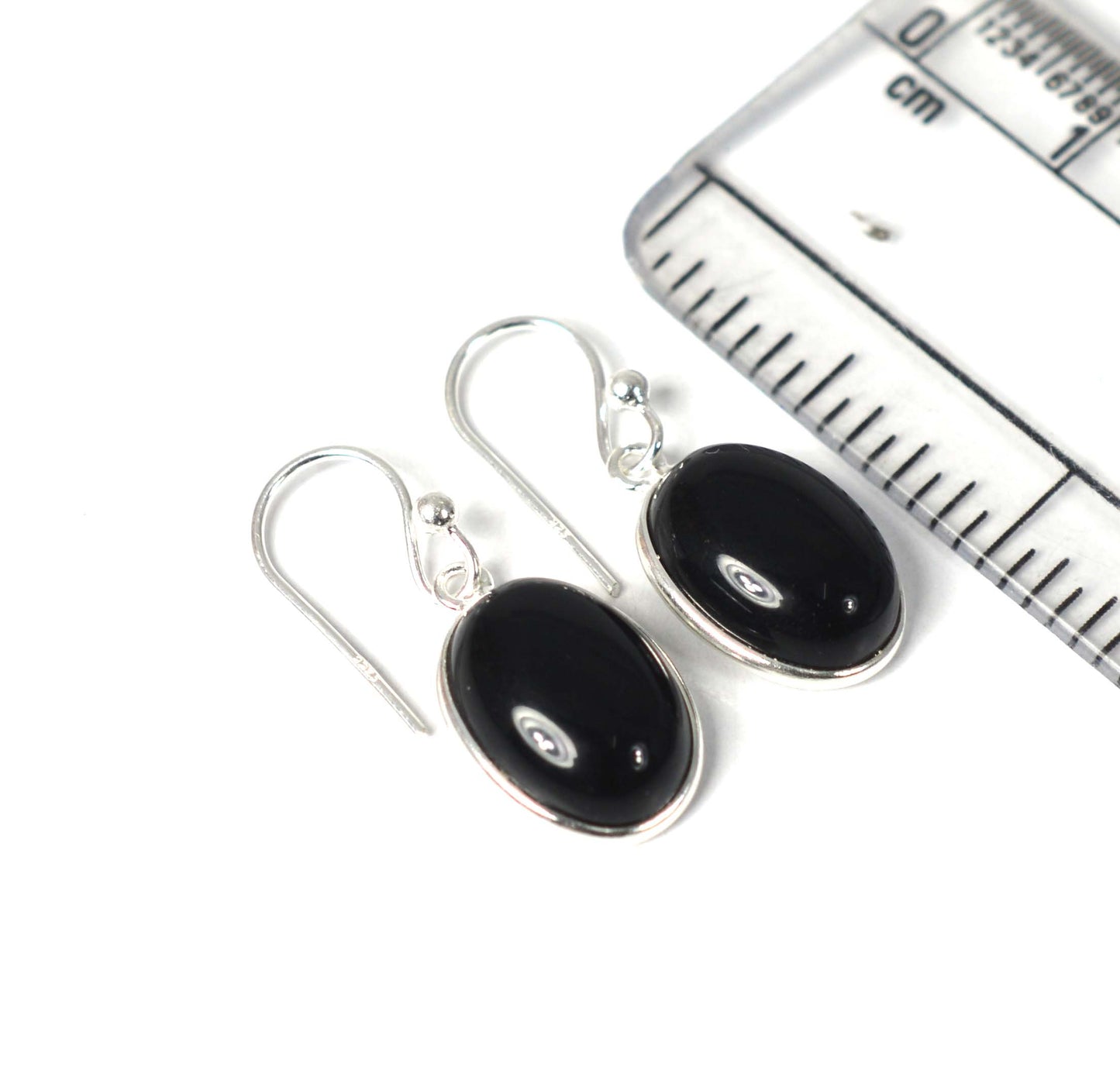 925 SOLID STERLING SILVER BLACK ONYX HOOK EARRING-1 INCH