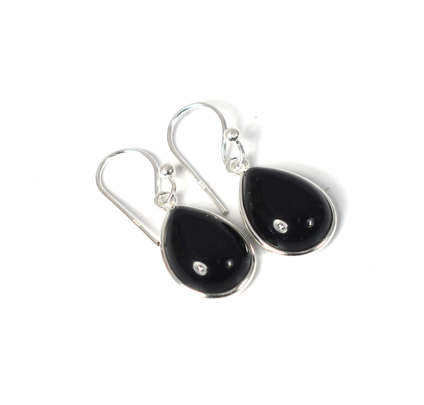 925 SOLID STERLING SILVER BLACK ONYX HOOK EARRING-1 INCH