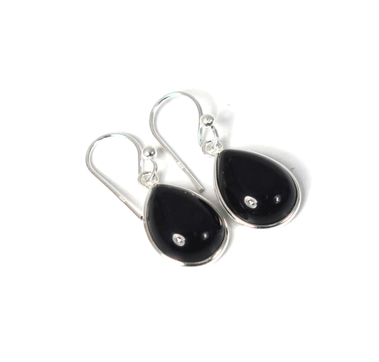 925 SOLID STERLING SILVER BLACK ONYX HOOK EARRING-1 INCH