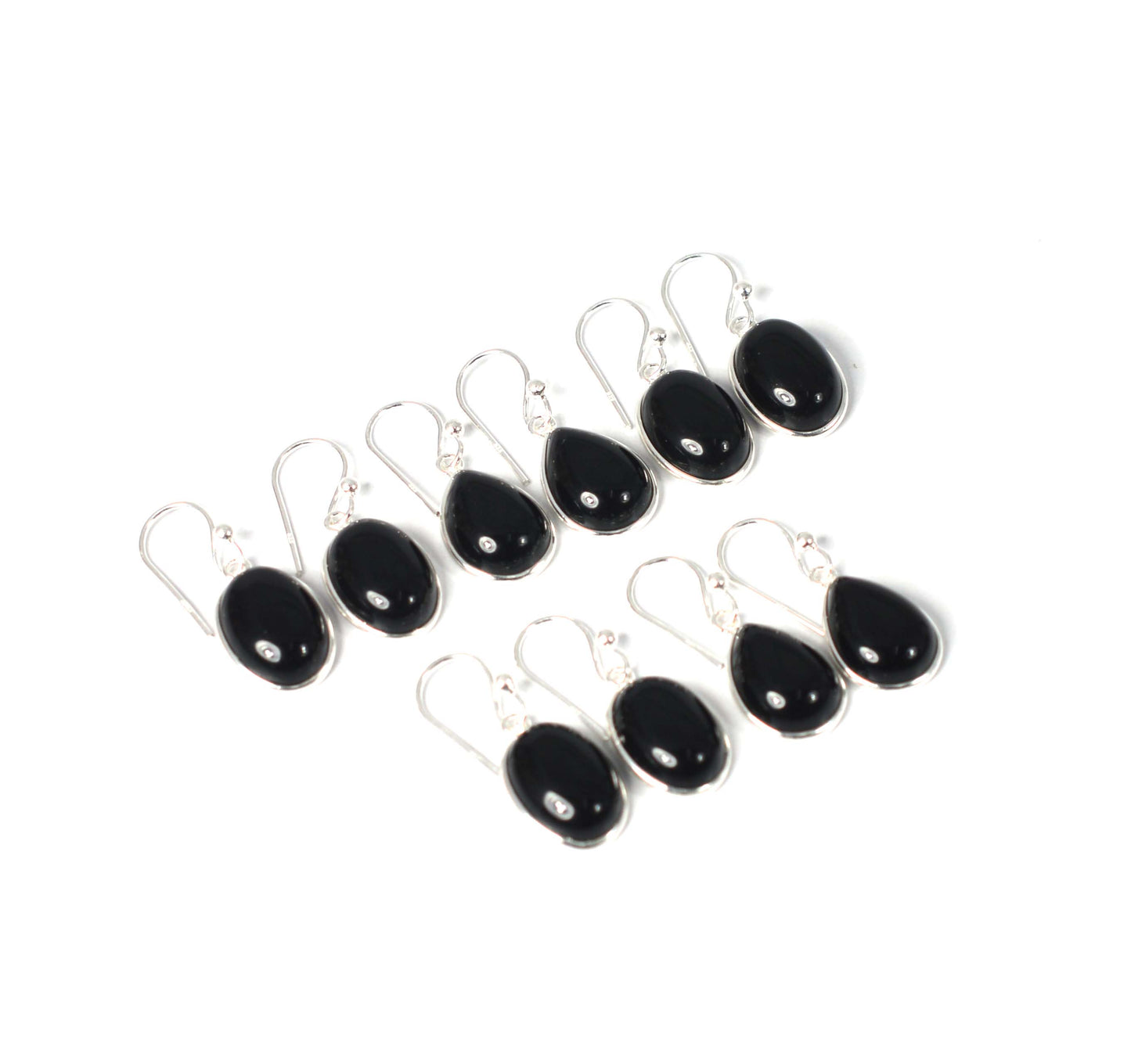WHOLESALE 5PR 925 SOLID STERLING SILVER BLACK ONYX HOOK EARRING LOT-1 INCH