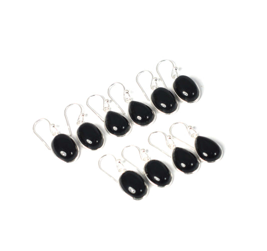 WHOLESALE 5PR 925 SOLID STERLING SILVER BLACK ONYX HOOK EARRING LOT-1 INCH