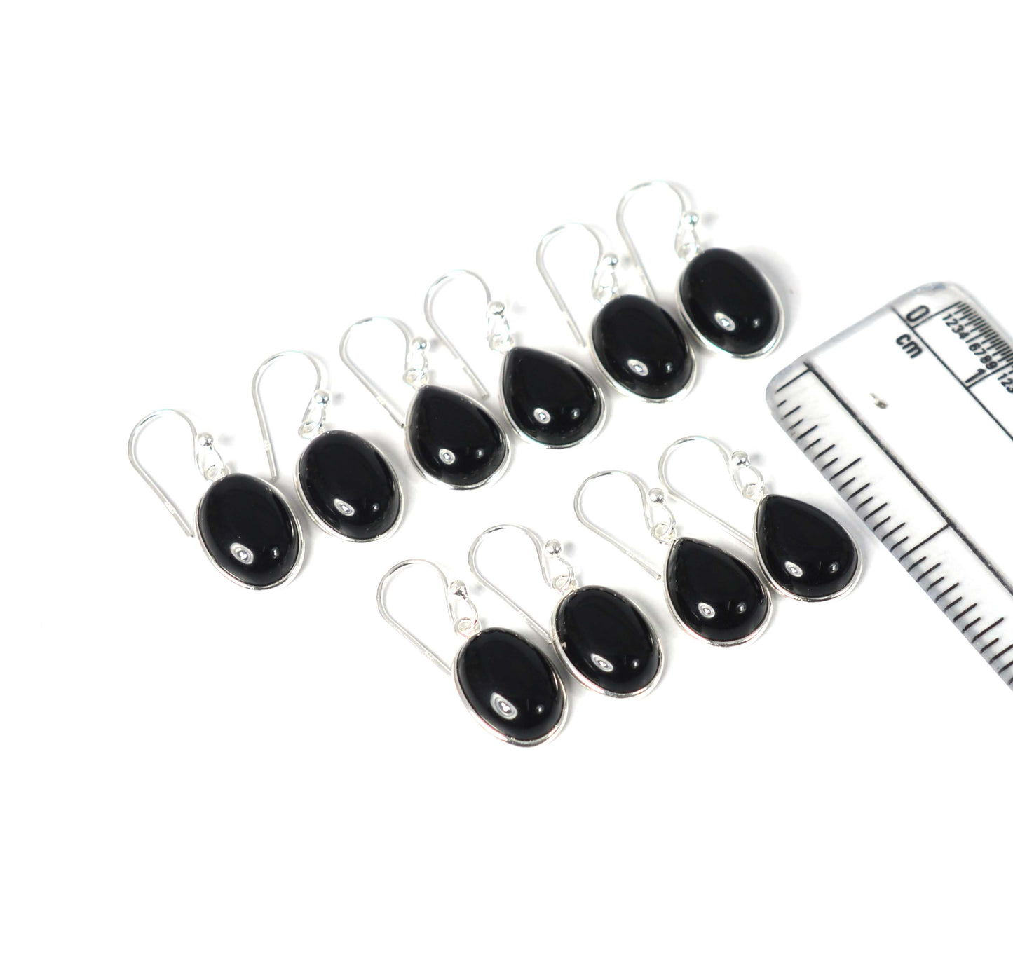 WHOLESALE 5PR 925 SOLID STERLING SILVER BLACK ONYX HOOK EARRING LOT-1 INCH