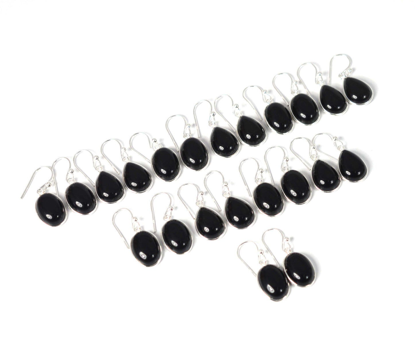 WHOLESALE 11PR 925 SOLID STERLING SILVER BLACK ONYX HOOK EARRING LOT-1 INCH