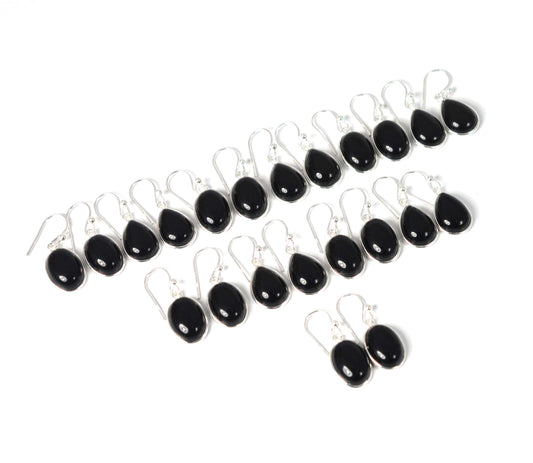 WHOLESALE 11PR 925 SOLID STERLING SILVER BLACK ONYX HOOK EARRING LOT-1 INCH