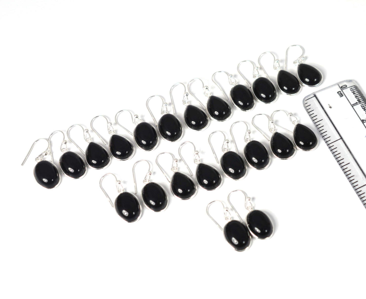 WHOLESALE 11PR 925 SOLID STERLING SILVER BLACK ONYX HOOK EARRING LOT-1 INCH