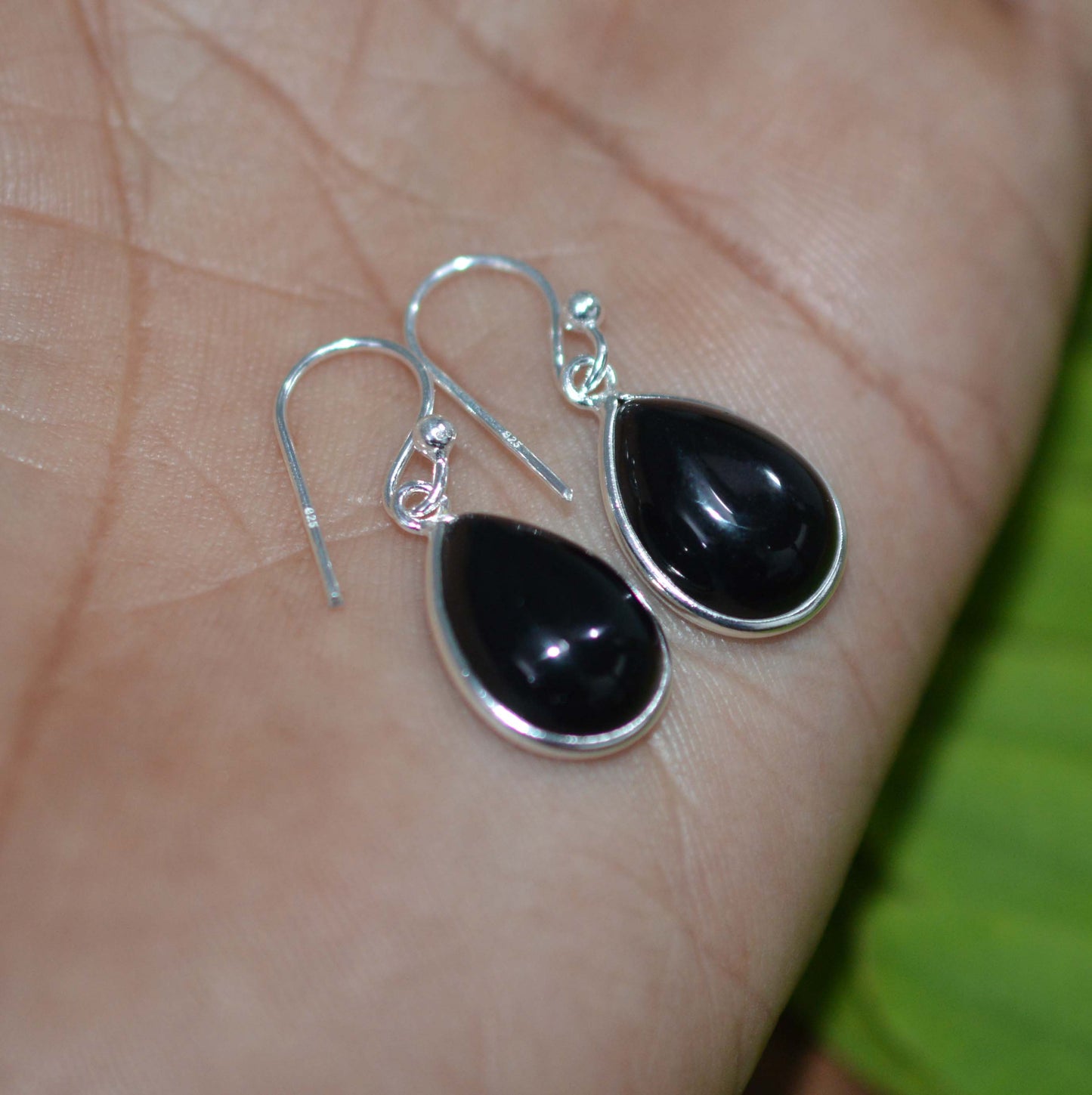 WHOLESALE 11PR 925 SOLID STERLING SILVER BLACK ONYX HOOK EARRING LOT-1 INCH