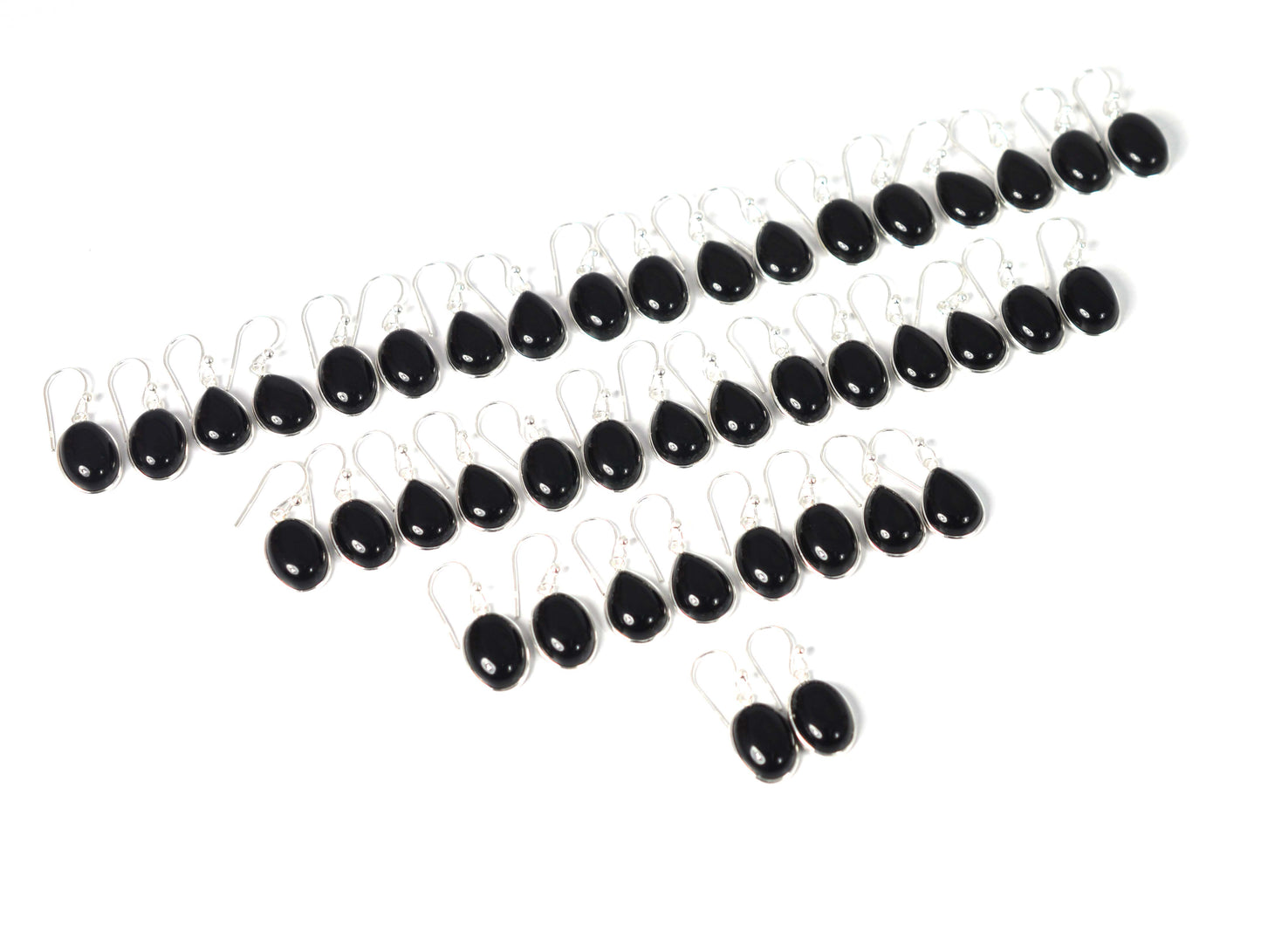 WHOLESALE 21PR 925 SOLID STERLING SILVER BLACK ONYX HOOK EARRING LOT-1 INCH