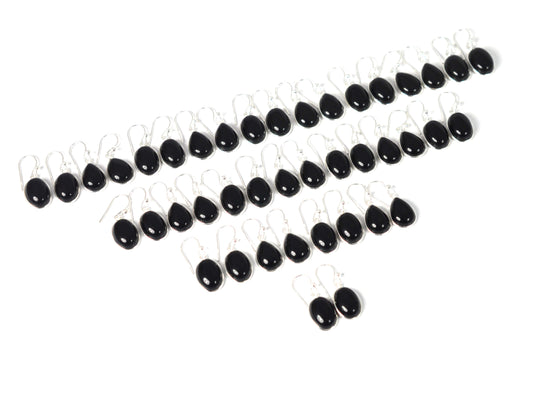 WHOLESALE 21PR 925 SOLID STERLING SILVER BLACK ONYX HOOK EARRING LOT-1 INCH