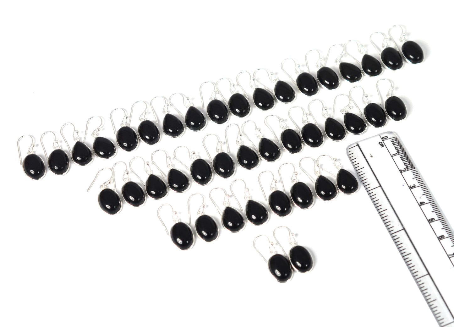WHOLESALE 21PR 925 SOLID STERLING SILVER BLACK ONYX HOOK EARRING LOT-1 INCH