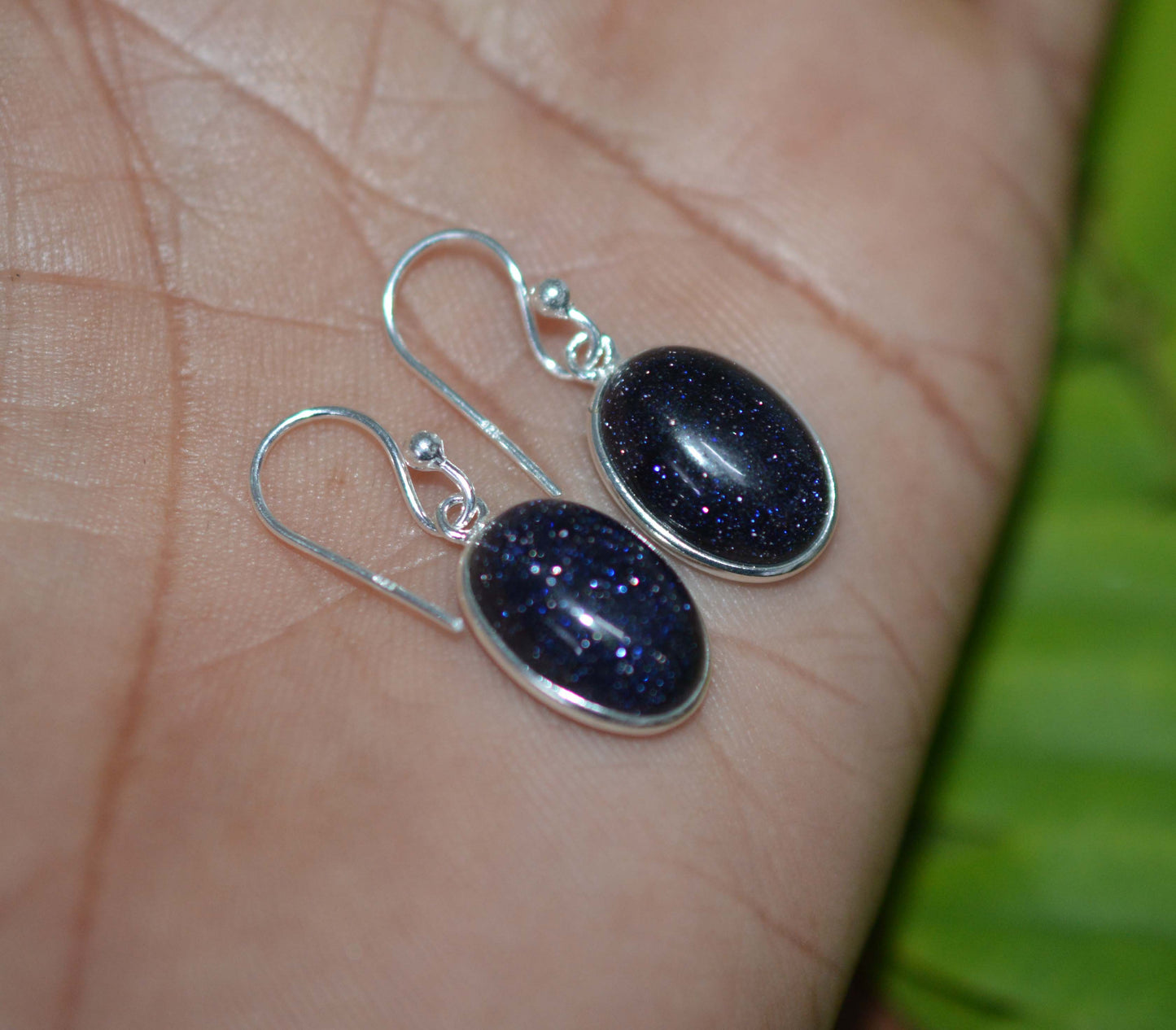 925 SOLID STERLING SILVER BLUE SUNSTONE HOOK EARRING-1 INCH