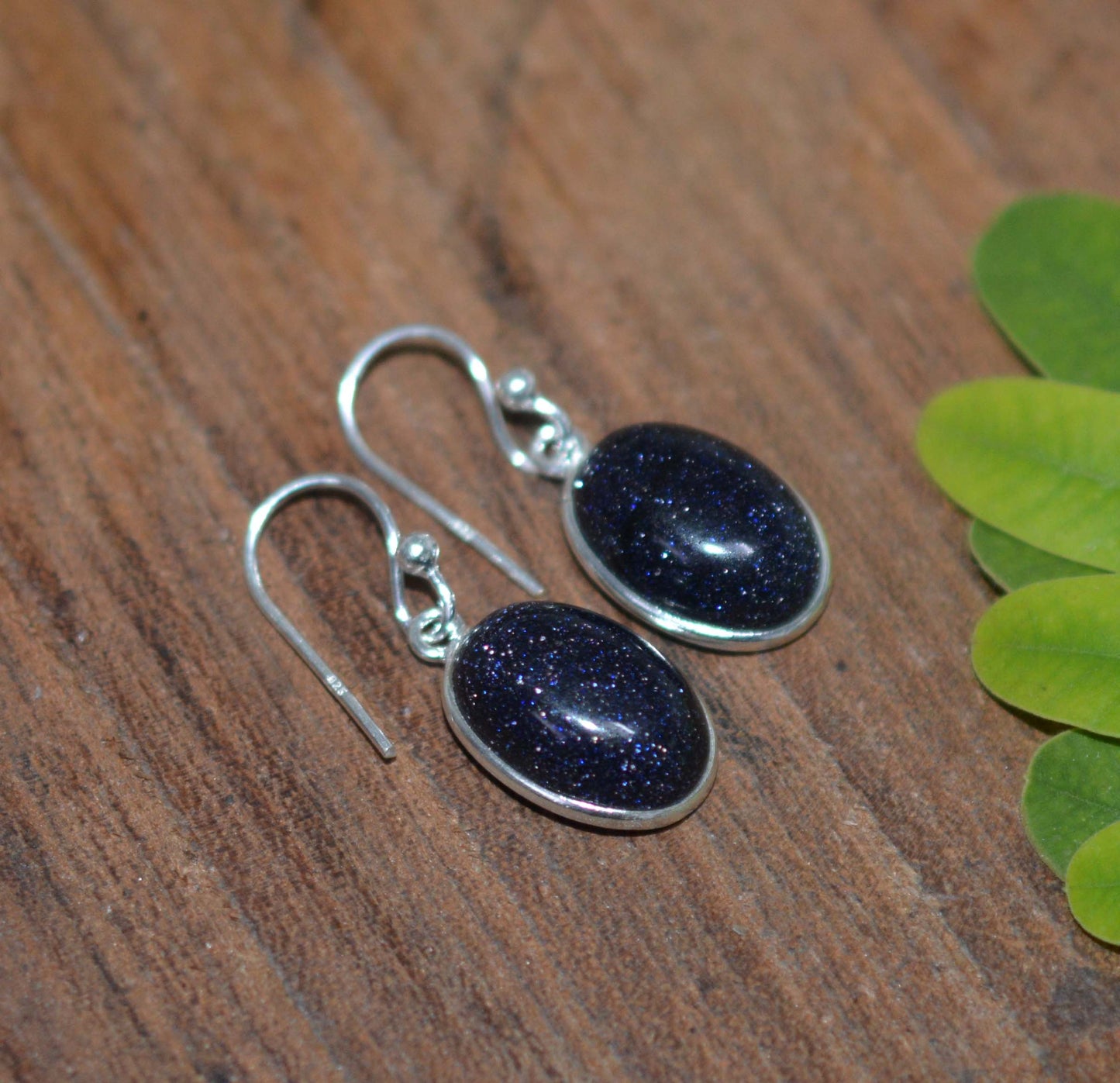 925 SOLID STERLING SILVER BLUE SUNSTONE HOOK EARRING-1 INCH