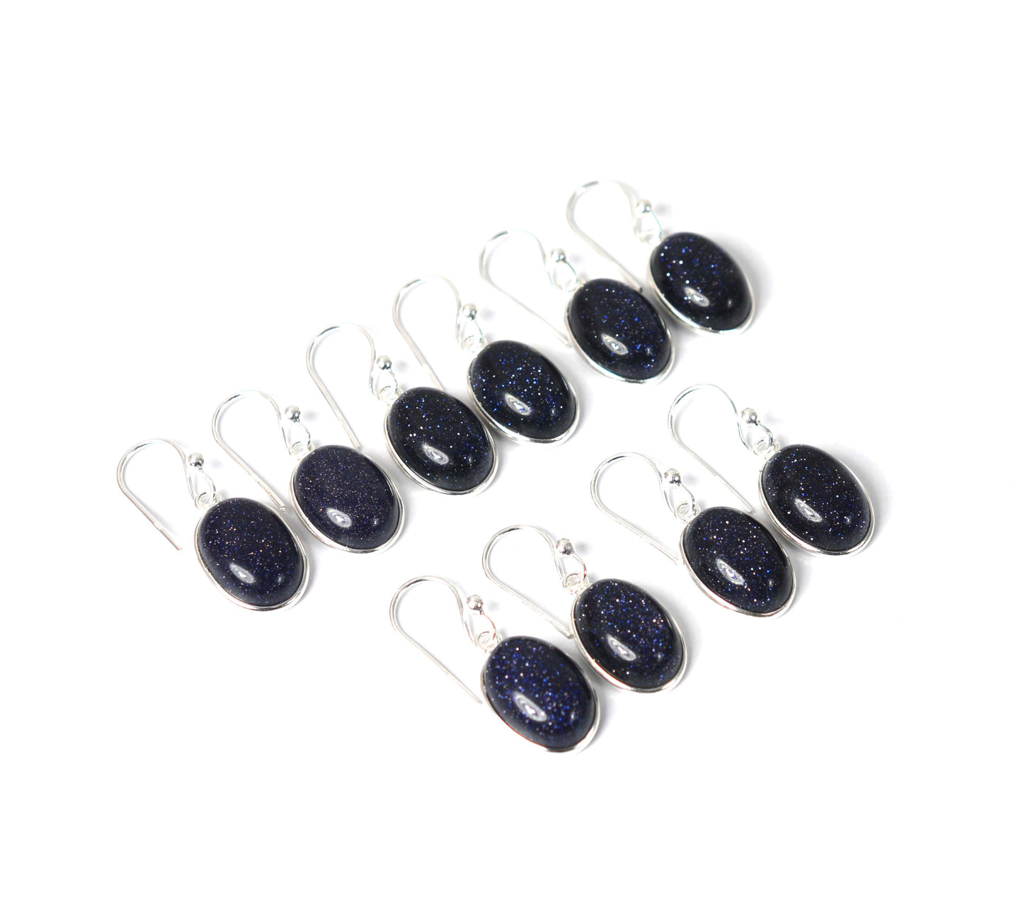 WHOLESALE 5PR 925 SOLID STERLING SILVER BLUE SUNSTONE HOOK EARRING LOT-1 INCH