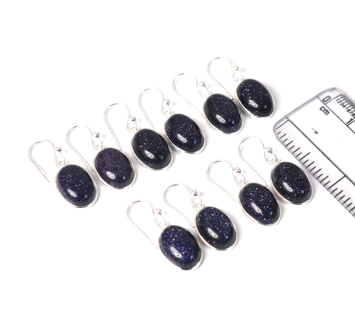 WHOLESALE 5PR 925 SOLID STERLING SILVER BLUE SUNSTONE HOOK EARRING LOT-1 INCH