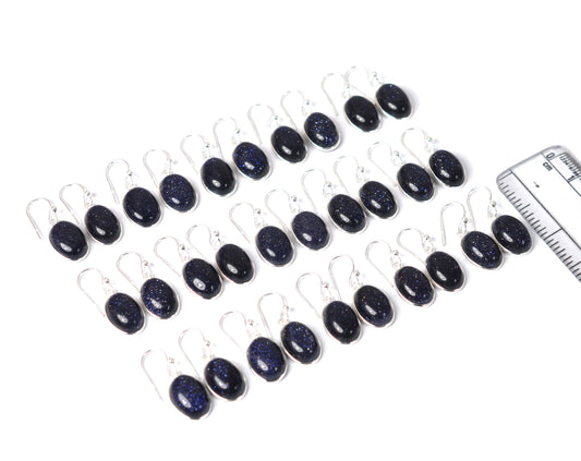 WHOLESALE 15PR 925 SOLIDSTERLING SILVER BLUE SUNSTONE HOOK EARRING LOT-1 INCH
