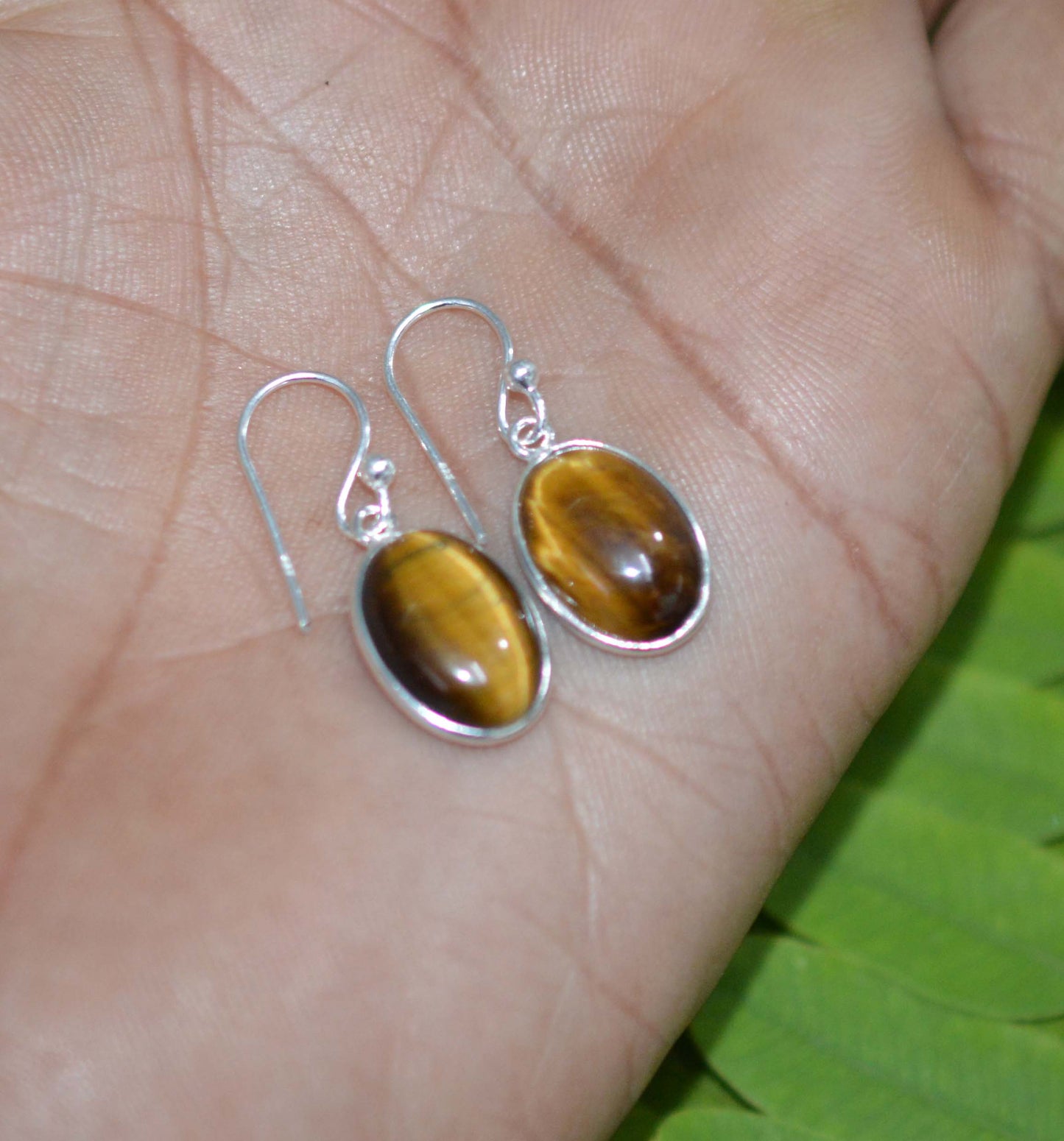 925 SOLID STERLING SILVER TIGER EYE HOOK EARRING-1 INCH