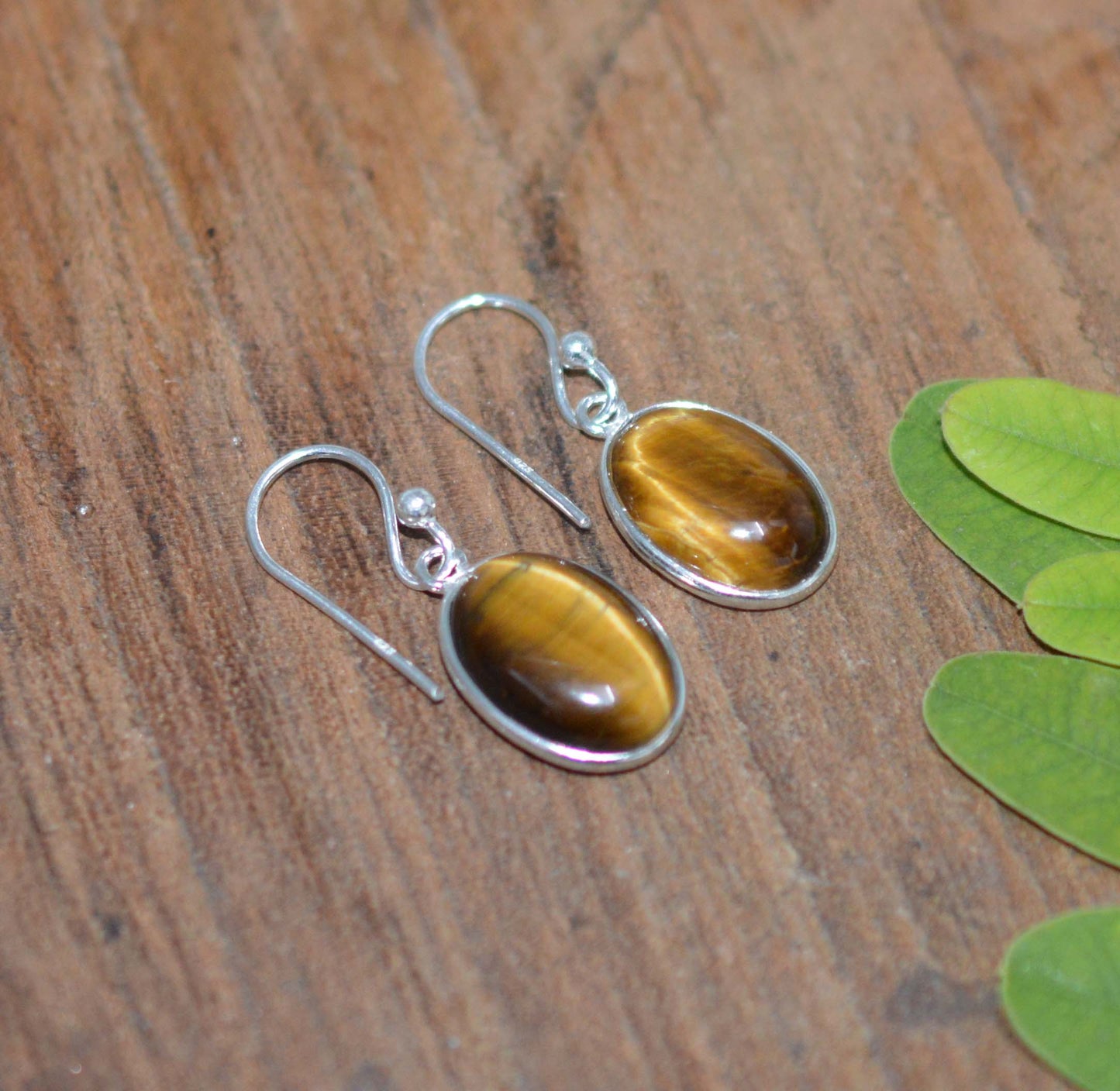 925 SOLID STERLING SILVER TIGER EYE HOOK EARRING-1 INCH